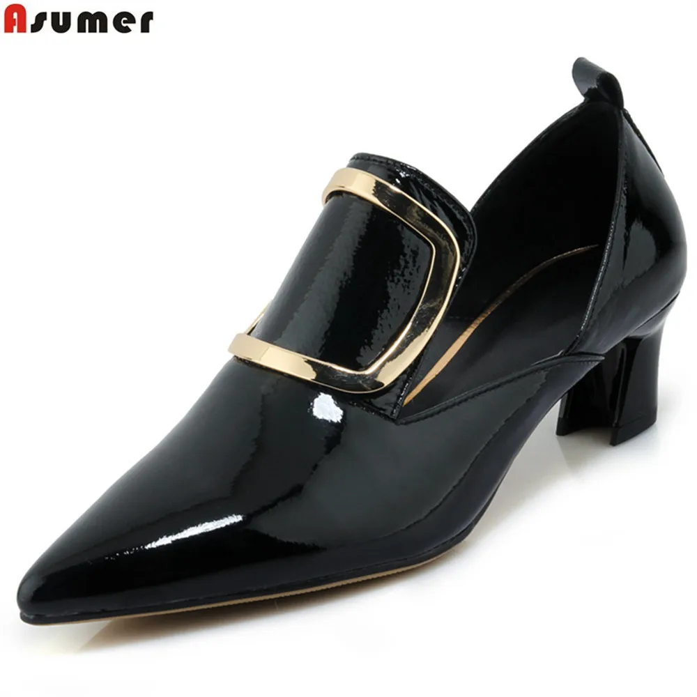 ASUMER apricot black fashion pointed toe spring autumn ladies pumps shoes elegant women cow patent leather med heels shoes ASUMER apricot black fashion pointed toe spring autumn ladies pumps shoes elegant women cow patent leather med heels shoes