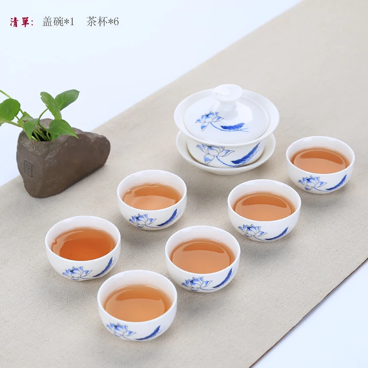 Китайский чайный сервиз Gaiwan голубой и белый фарфор Чайный набор кунг-фу Супница керамическая чашка для чая чашка с блюдцем(не включает поднос - Цвет: see chart