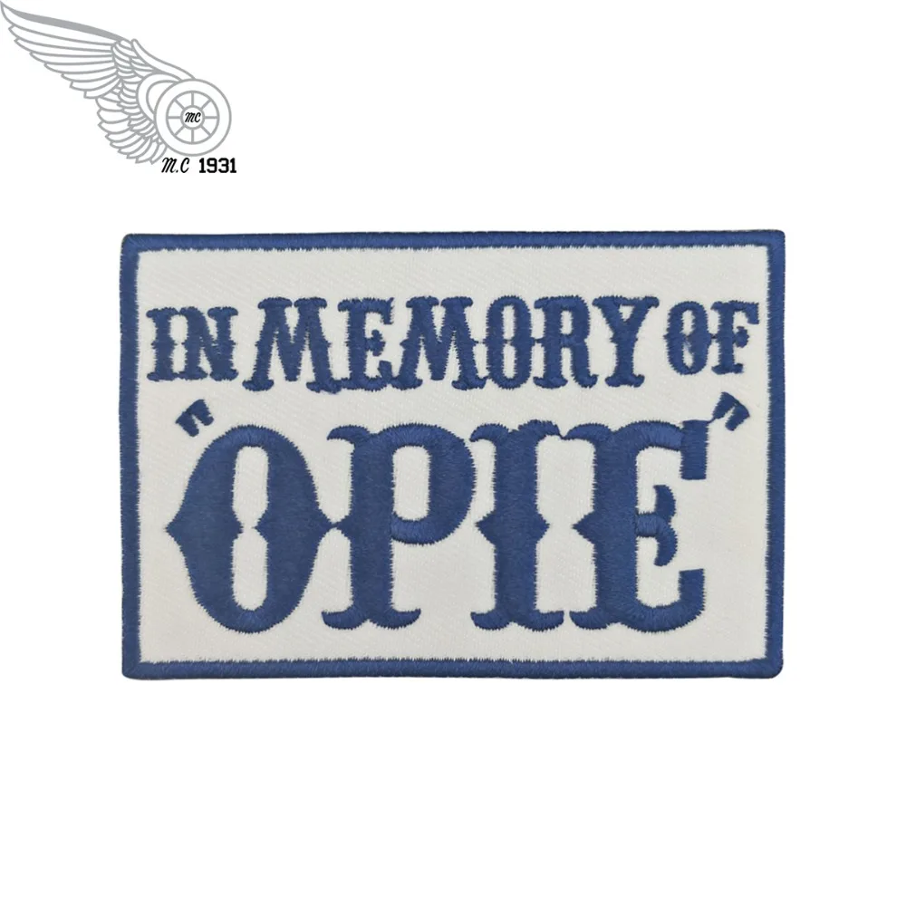 Cool Simple Blue In Memory of Opie Rider Embroidered Iron On Front Biker Patch Black twill fabric Free Shipping DIY Eco-Friendly1 (1)