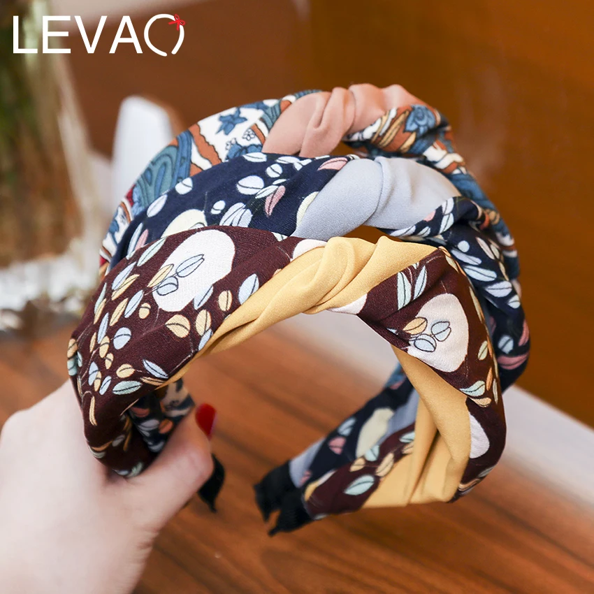 

Levao Bohemian Style Print Silk Cross Headband For Women Lady Party Retro Floral Girls Elastic Turban Twist Hairband Hair Hoop