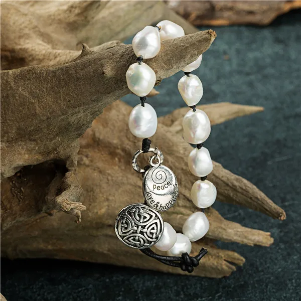 Богемный стиль натуральный браслет с натуральным жемчугом Geniune кожаный браслет с регулируемой длиной для женщин подарок на день матери