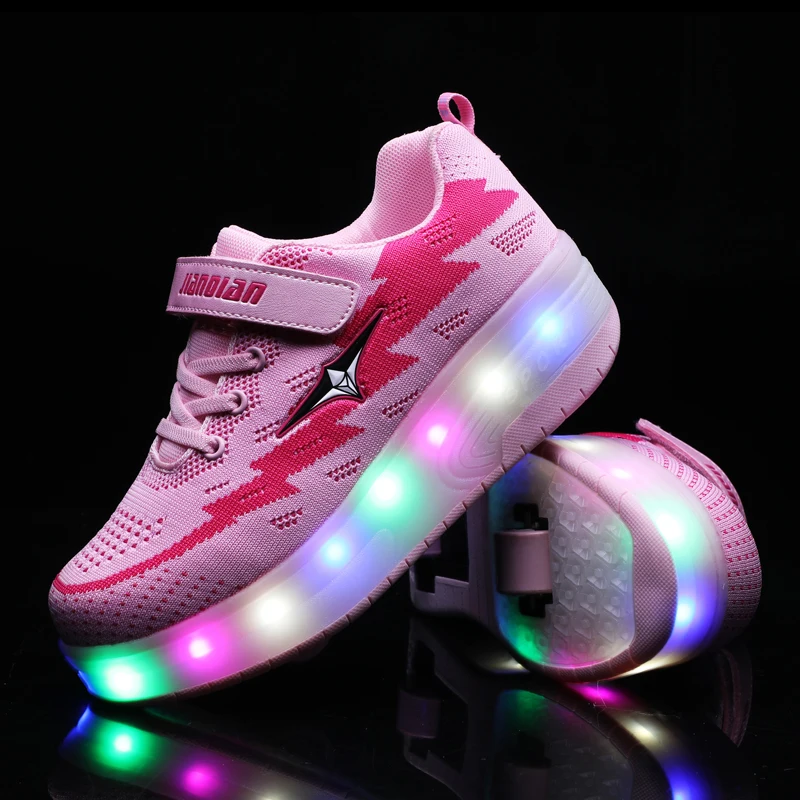 

28-40 Size/ USB Charging Children LED light sneakers with two wheel boy Girl roller skate casual shoe with roller girl zapatilla