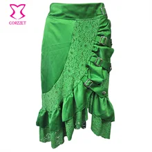 S-6XL Сексуальные Зеленые атласные гофрированные цветочные кружева ассиметричные викторианские псевдостаринные юбки плюс размер юбки в готическом стиле женские