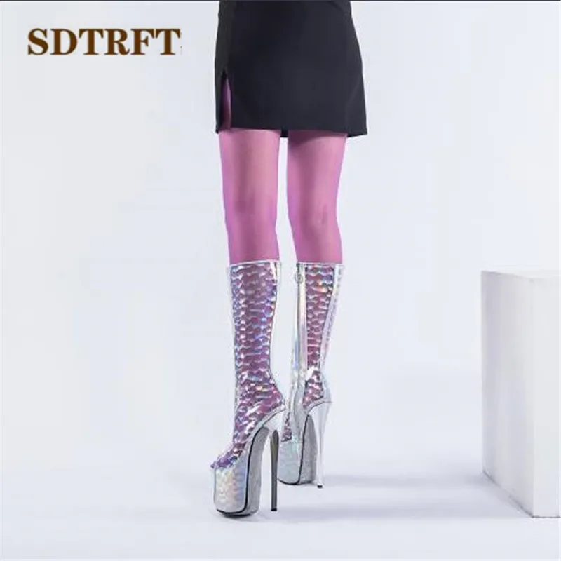 SDTRFT/модные летние женские сапоги до колена на шпильке 20 см с открытым носком туфли-лодочки на платформе женская прозрачная обувь SM