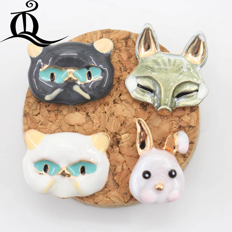 

1pcs Mix flat back oil metal buttons cartoon Cute Cat Fox Rabbit Hairband garment accessories DIY Hair jewelry accessories p22