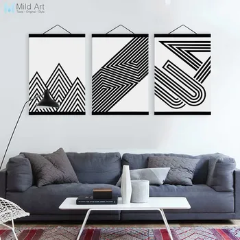 

Modern Black White Abstract Lines Wooden Framed Canvas Painting Living Room Decor Nordic Wall Art Print Pictures Poster Hanger