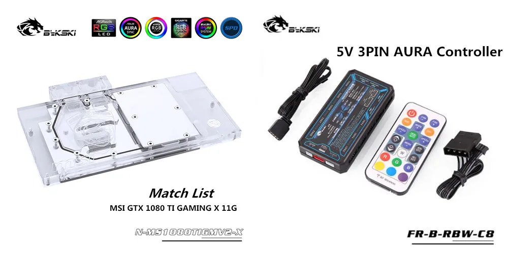 Bykski полный охват GPU водоблок для VGA MSI GTX 1080 TI GAMING X 11G видеокарта N-MS1080TIGMV2-X - Цвет лезвия: Block(5V Controller)