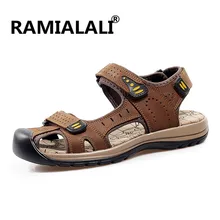 Ramialali/мужские летние сандалии; сандалии из натуральной кожи; мужская пляжная обувь; кожаные сандалии; большие размеры 45