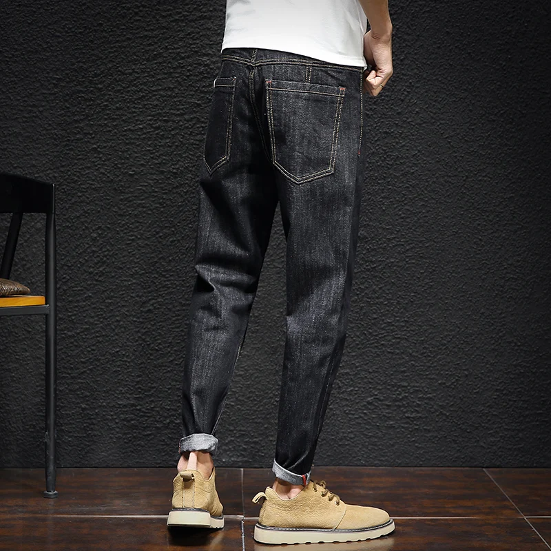 Tsingyi Autumn 4XL Moustache Effect Preppy Style Jeans Men Black Grey Denim Homme Long Length Casual Loose Jogger Mens Trousers 