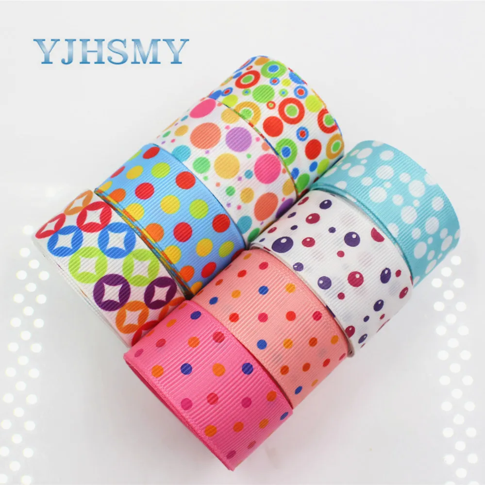 

YJHSMY 1762216,25 mm 22 mm 10 yards Dots Ribbons Thermal transfer Printed grosgrain Wedding Accessories DIY handmade material