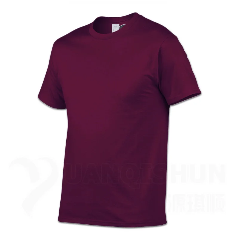 YUANQISHUN Fashion Brand Solid Color T-shirt High quality Men's Cotton Tshirt 17 Colors Unisex Casual Short sleeves Tops Tees - Цвет: Red wine