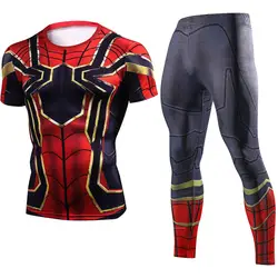 2019 модный спортивный костюм с рисунком Человека-паука, Мужская одежда для фитнеса, комплект спортивной одежды с короткими рукавами и