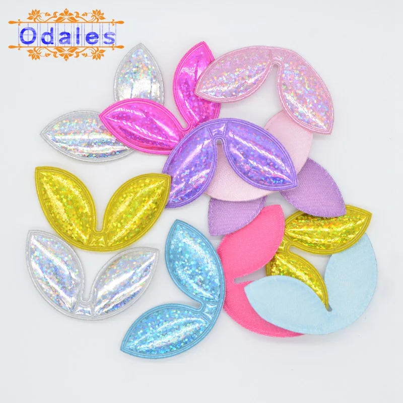 30Pcs Padded Rabbit Ear for Baby Girls Hairbow Appliques Glitter Rabbit Ear Patches Headwear Decoration Handmade Hair Accessory