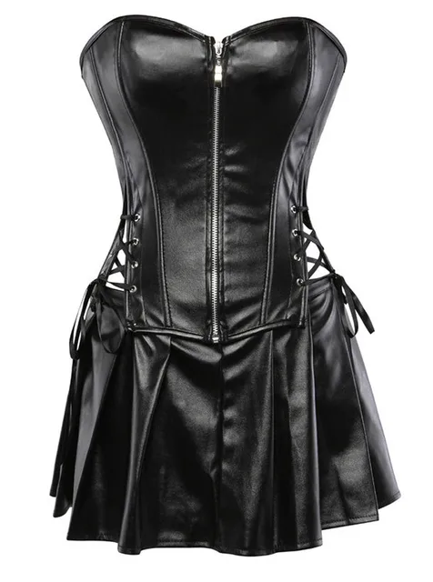 New Female Sexy Mistress Leather Front Zip Boned Corset Bustier with ...