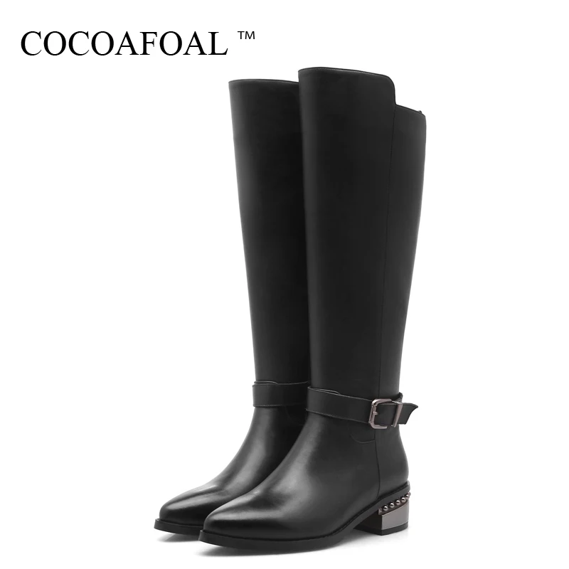 

COCOAFOAL Winter Women's Genuine Leather Thigh High Boots Woman Knee High Boots Shoes Black Plus Size 43 Rivet Knee High Boots