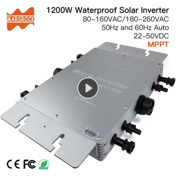 

Waterproof IP65 MPPT 1200W Smart Grid Tie Solar Inverter DC 22-50V to 80-160VAC or 180-260VAC, 50hz/60hz, max for 1400W panels