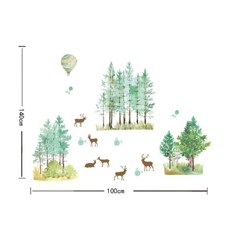 BalleenShiny ПВХ зеленый лес олень Самолет Наклейка на стену съемный пасторальный стиль гостиная спальня магазин Фреска Наклейка картина