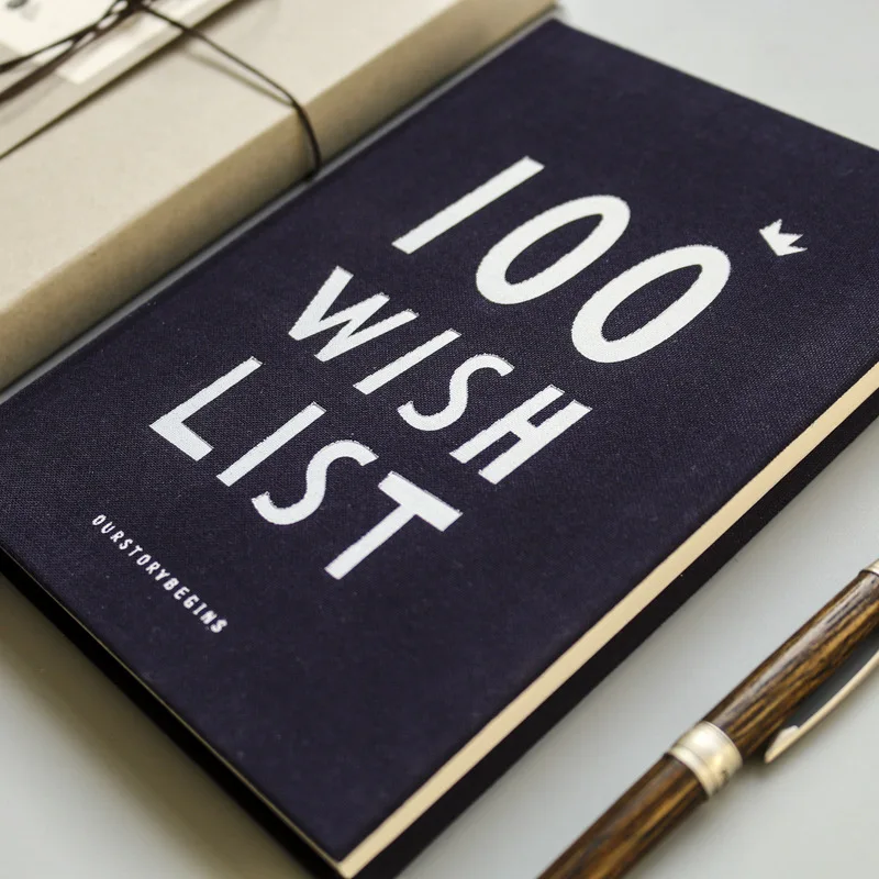 

"100 Wish List" Flannelette Hard Cover Notebook Daily Planner Diary Agenda To Do List Notepad Stationery Gift