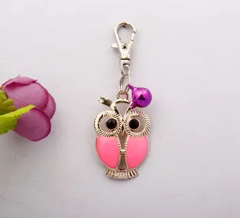 

2015 Drop Glaze Cute Owl Mixed Bell Charm Rotating Lobster Clasp Fit Keychain DIY Key Chain Key Rings Fashion Jewelry 50pcs F628