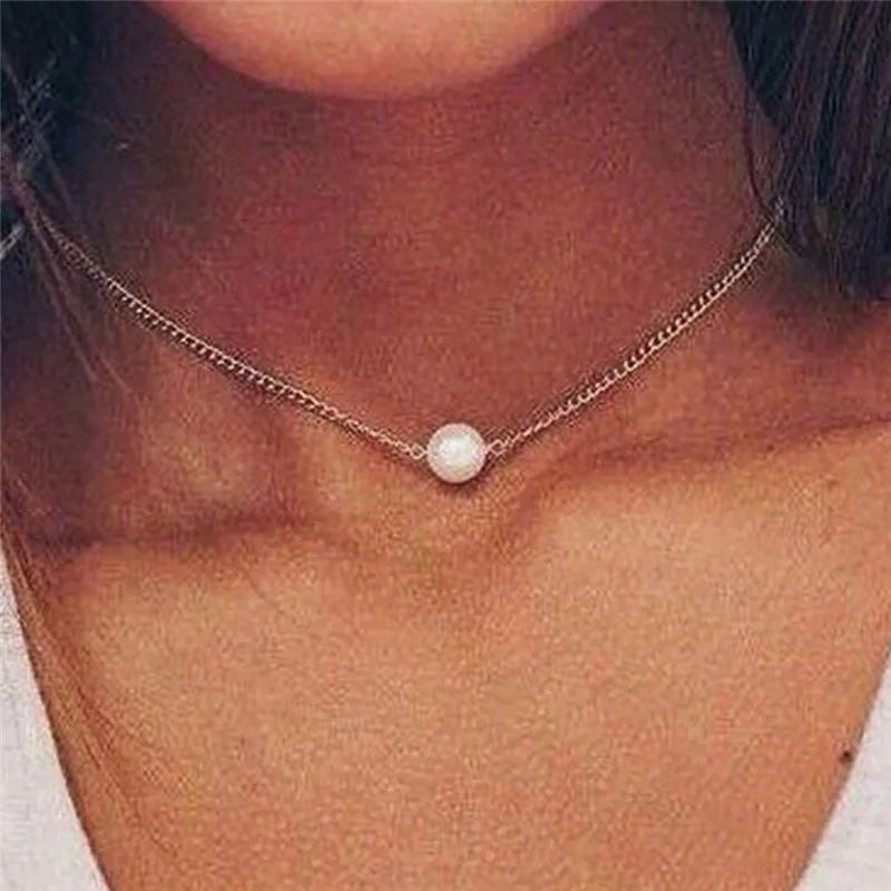 

Women Silver Charm Jewelry Pendant Chain Pearl Choker Chunky Statement Bib Necklace