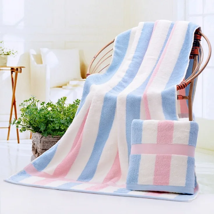 Полотенца для ванны в полоску для взрослых, хлопок, большой размер, летнее пляжное полотенце для мужчин, 70x140 см, банное полотенце для душа - Цвет: Pink