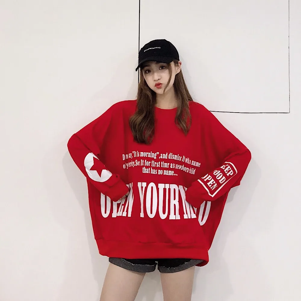 Женские свитшоты в винтажном стиле Harajuku Ulzzang Свободный свитшот с надписью