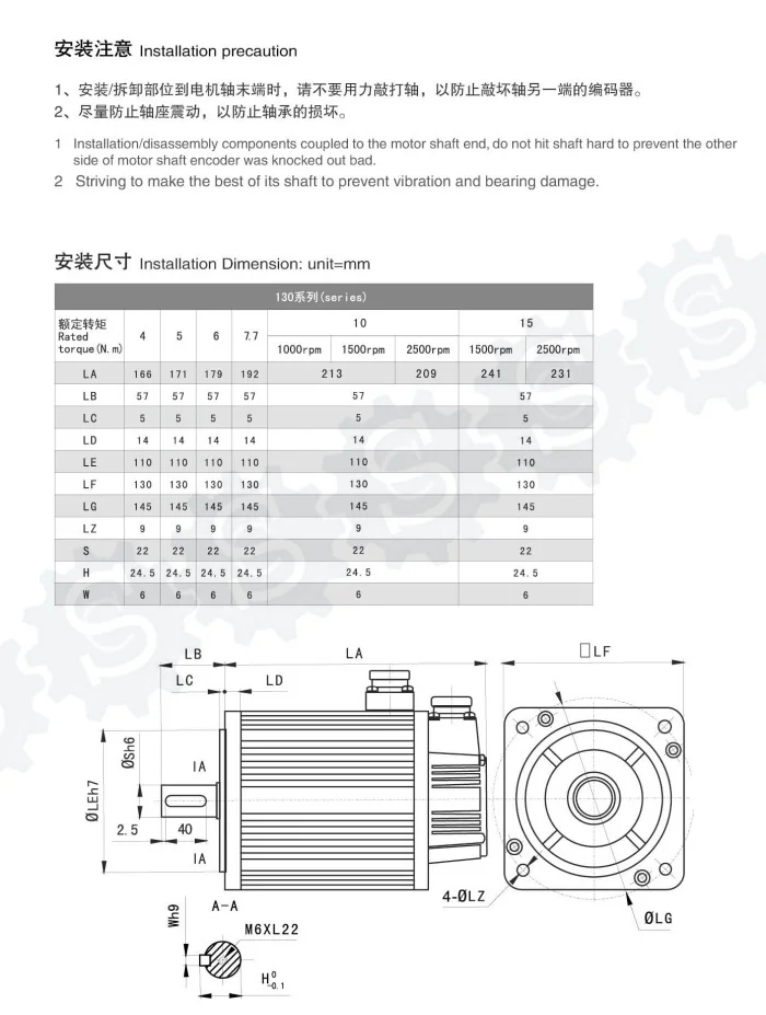 1.5kw 6.0A 10Nm 1500rpm ac servo motor 130ST