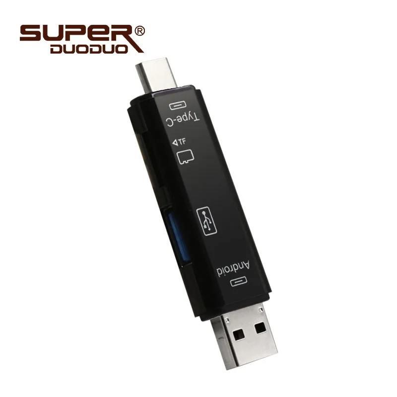 USB 3,0 3 в 1 type-C кардридер Micro USB флэш-накопитель адаптер разъем Высокоскоростной TF кардридер для карт памяти в розничной упаковке - Цвет: black