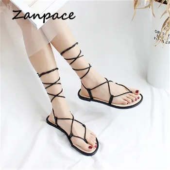 

Gladiator Platform Sandals Summer Cross-tied Flat Roman Womens Shoes Casual Black Non-slip Beach Low Heels Sandals Women 2020