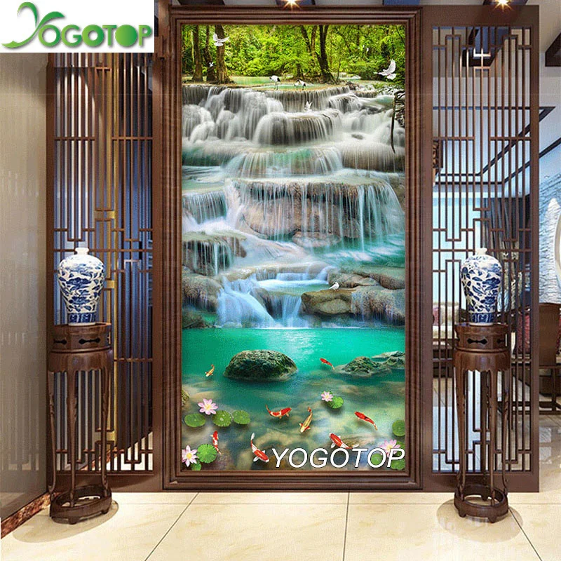 

YOGOTOP DIY Diamond Painting Full Display large waterfall goldfish natural scenery Embroidery Of Rhinestones Mosaic Decor YY595