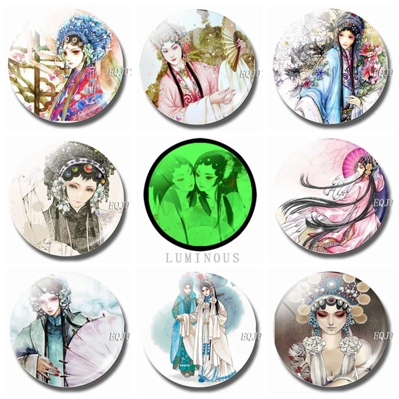 

Peking Opera Luminous Fridge Magnet Set 25 MM Glass Crystal Magnetic Refrigerator Magnets Chinese Style Home Decor Ornaments