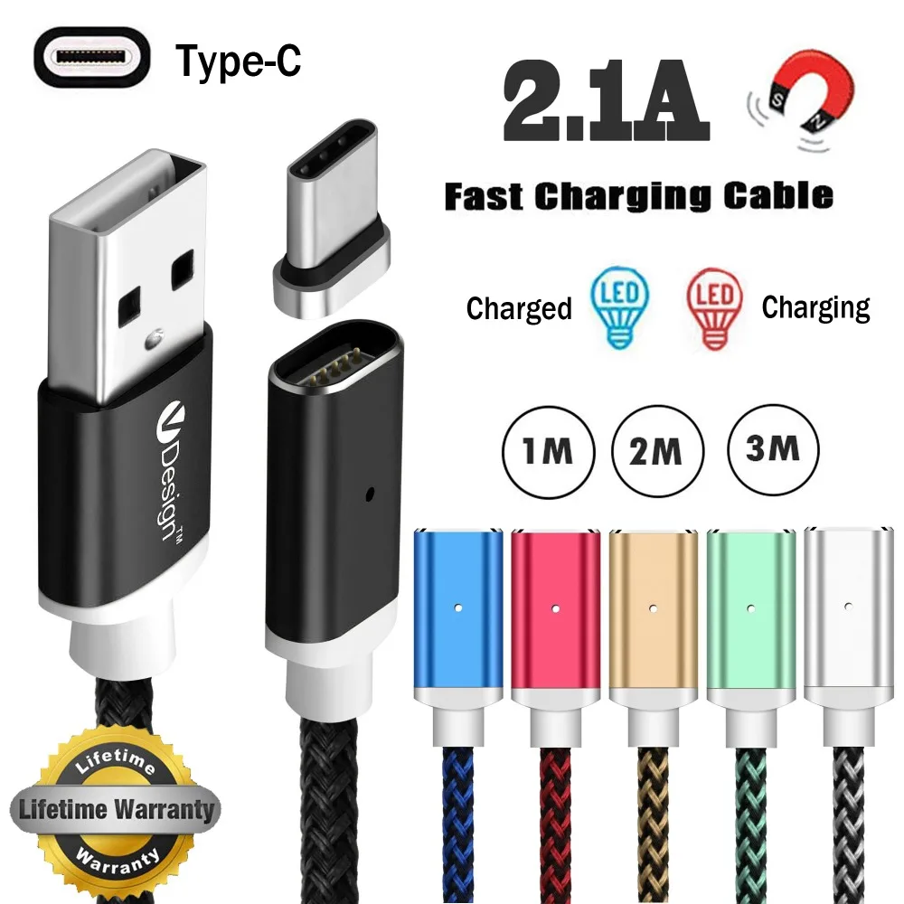 1 м 2 3 тип-c Магнитный USB-C адаптер плетеный кабель Быстрая зарядка зарядное