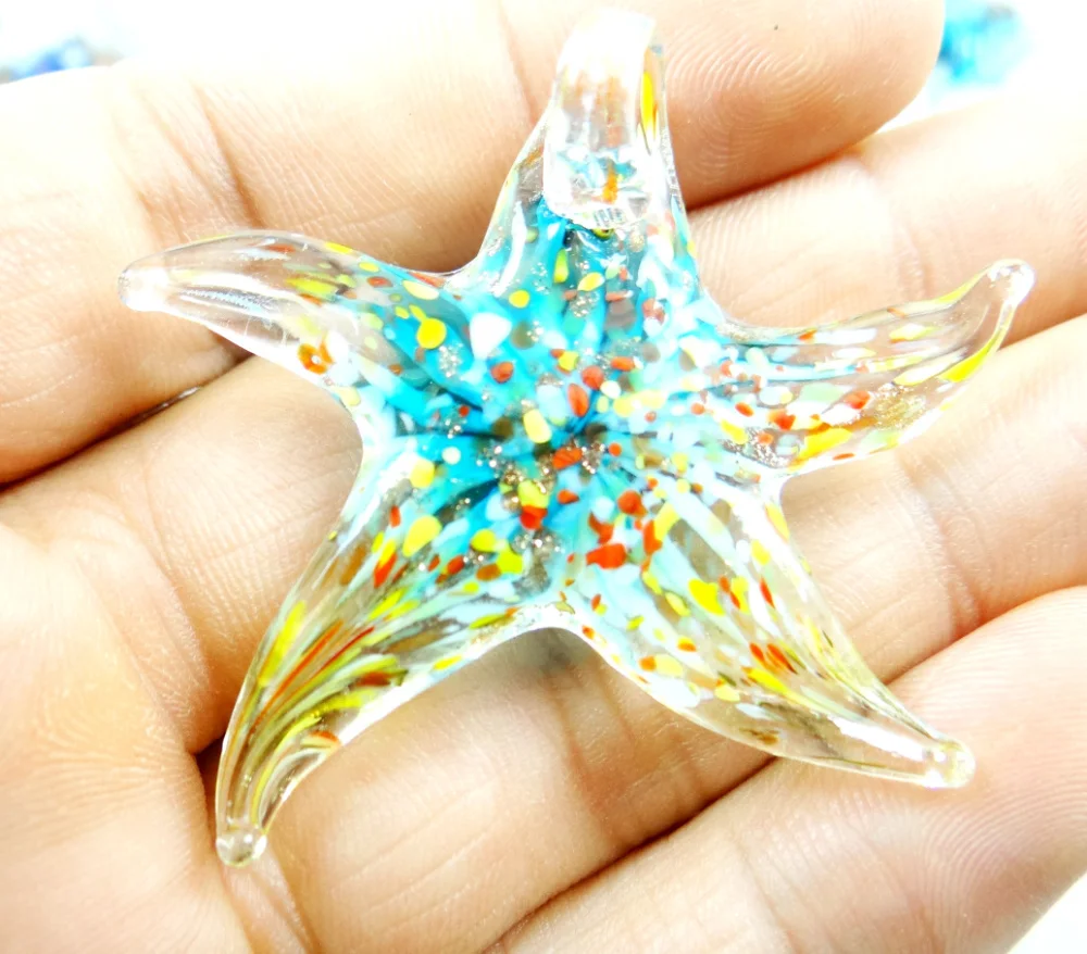 Ожерелье с кулоном в виде морских звезд из цветной глазури 46*50 мм P85|glass starfish