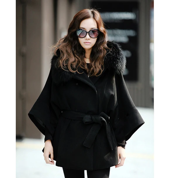Winter Coat Women Wool Blend Luxury Double Breasted Bat Cape Poncho Women Coat Jacket Faux Fur Collar Hooded Black Plus Size Winter Coat Women Wool Blend Luxury Double Breasted Bat Cape Poncho Women Coat Jacket Faux Fur Collar Hooded Black Plus Size