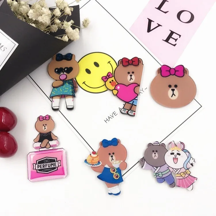 

Exquisite acrylic Japan Korea Cartoon Pin Brown bear Connie Rabbit Flying to the moon Brooches wholesale badges Free Delivery