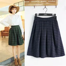 England Style Vintage Skirt Women Fashion New Winter Woolen Plaid Skirt Female High Waist All-Match Umbrella Skirt C1218
