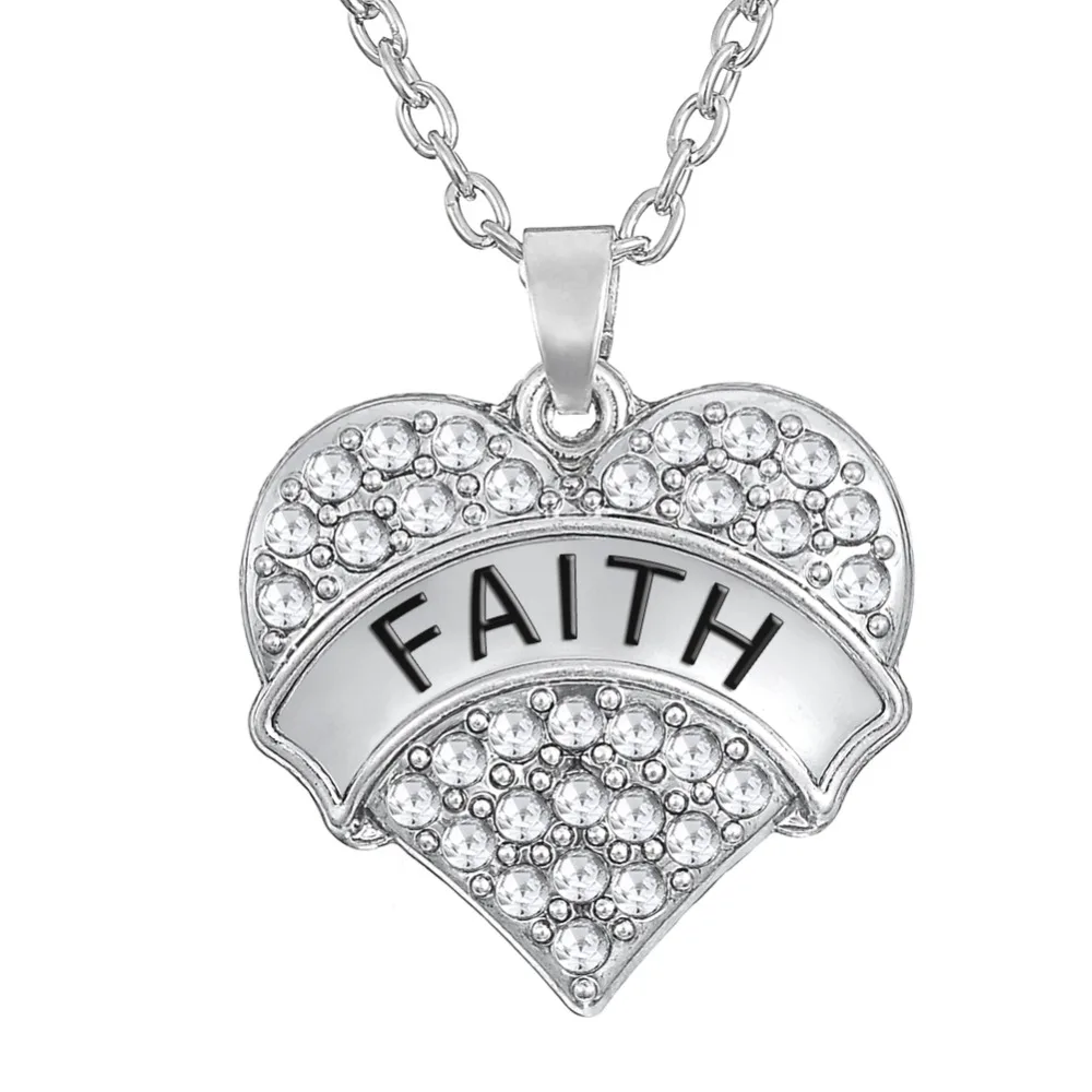 my shape Clear Crystal Heart Pendant Faith Necklace Inspirational Words