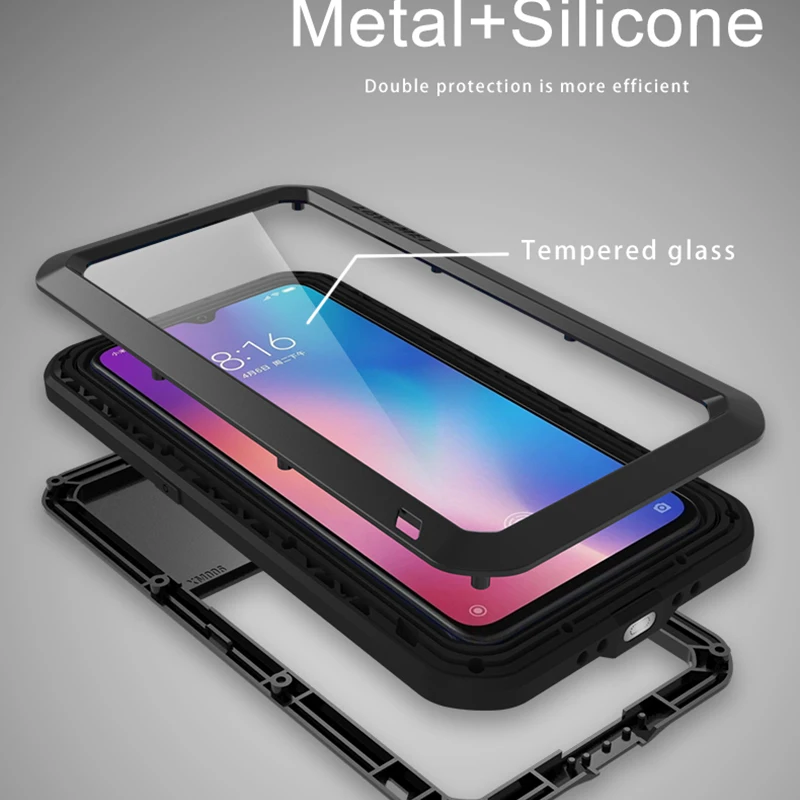 Металлический ударопрочный чехол Gorilla Glass для Xiaomi Mi 9 Mi9 LOVE MEI Life водонепроницаемый