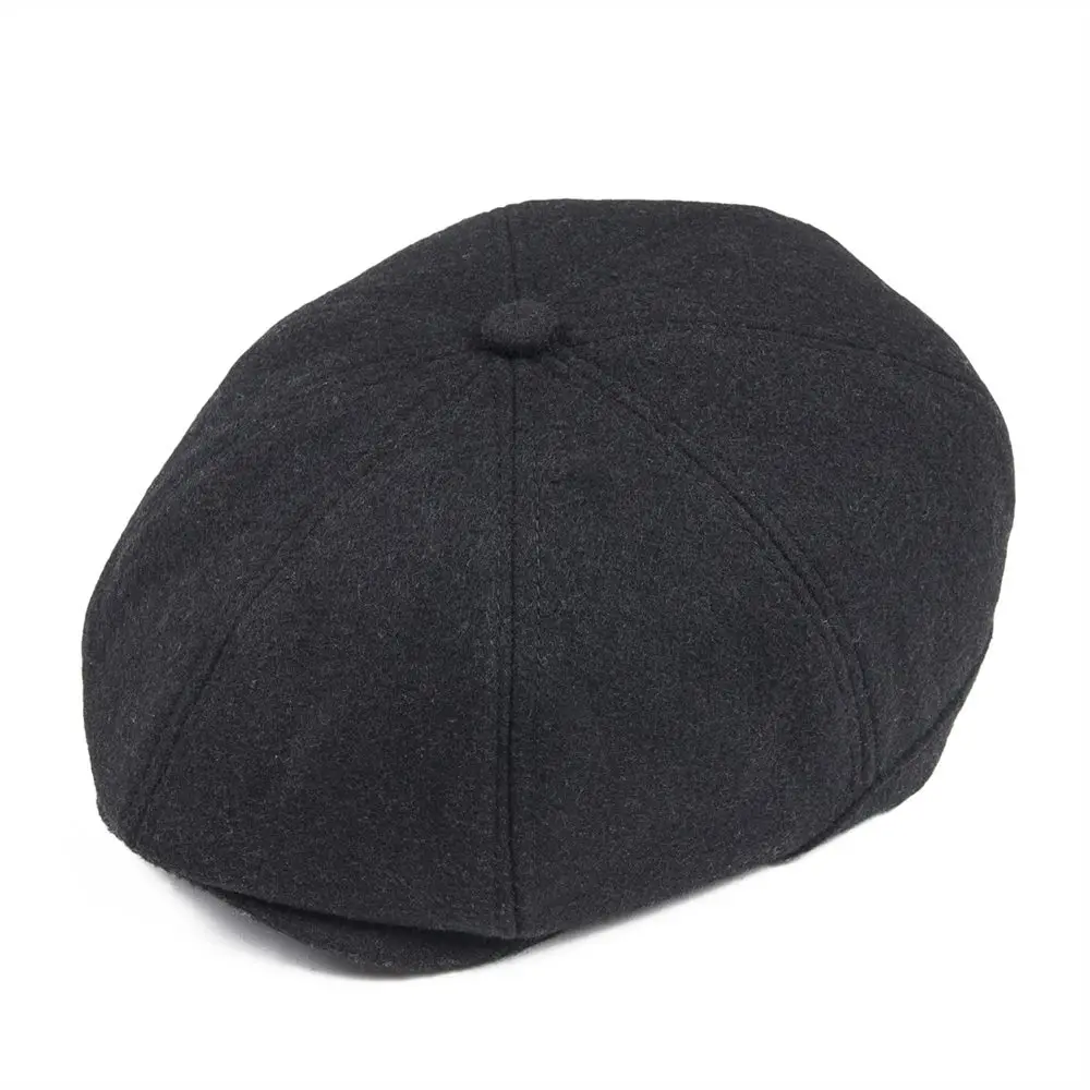 VOBOOM Black Newsboy Cap Men Women Flat Caps Wool Tweed Herringbone Ivy