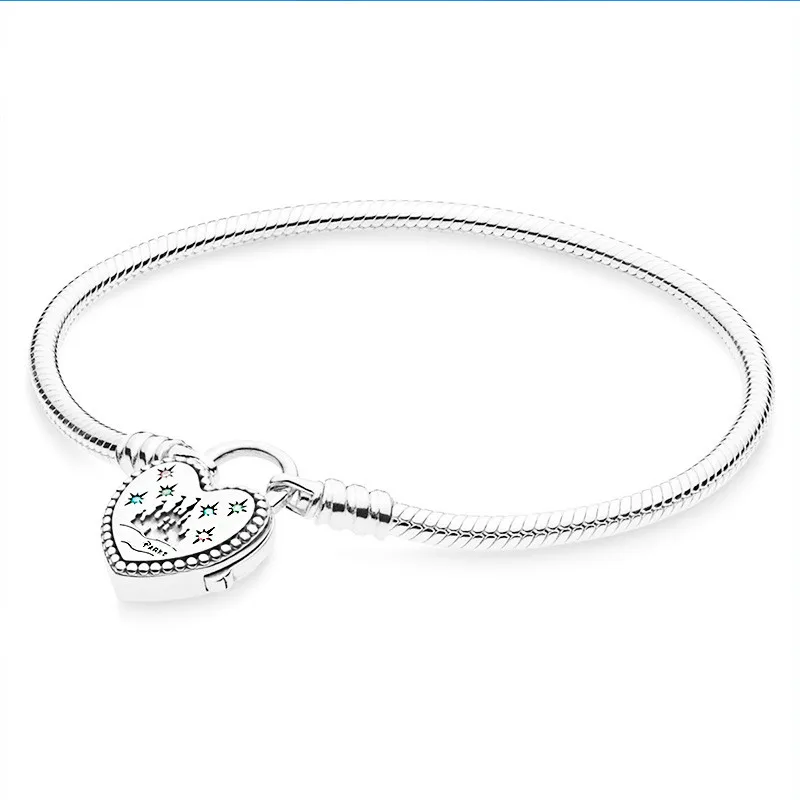 

Original 925 Sterling Silver Pandora Fantasyland Castle Heart Bracelet Clasp Snake Chain Bracelet Bangle Fit Bead Charm Jewelry