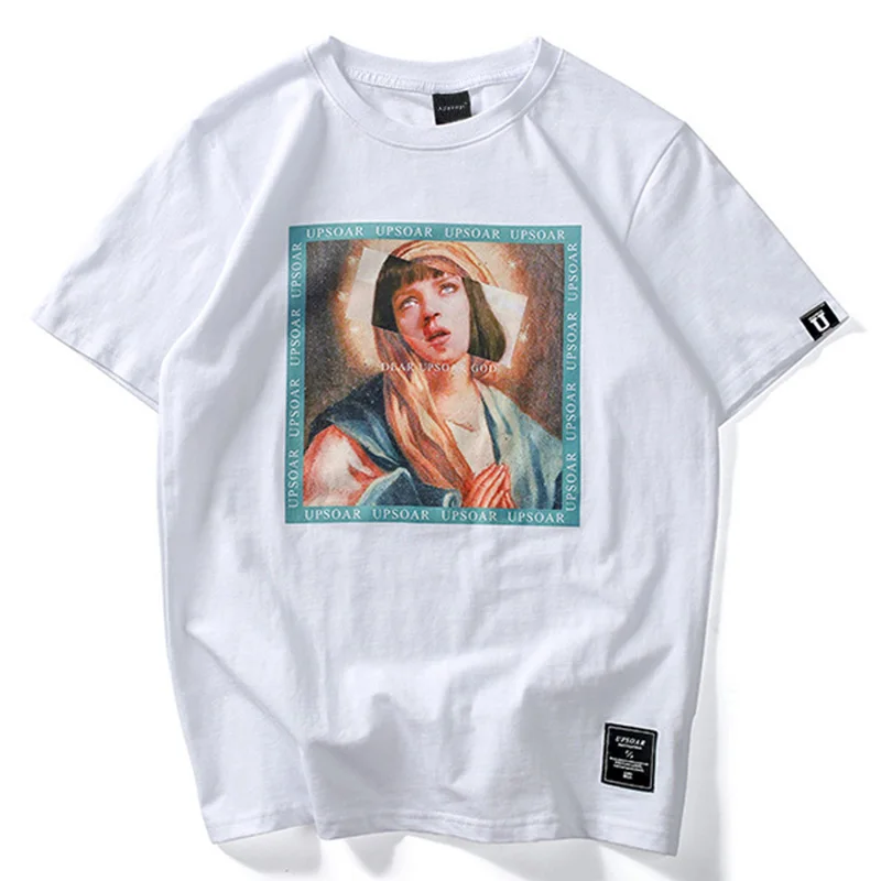 Aolamegs, Мужская футболка Девы Марии, мужские футболки с забавным принтом, короткий рукав, лето, хип-хоп стиль, повседневные хлопковые топы, футболки, уличная одежда - Цвет: White