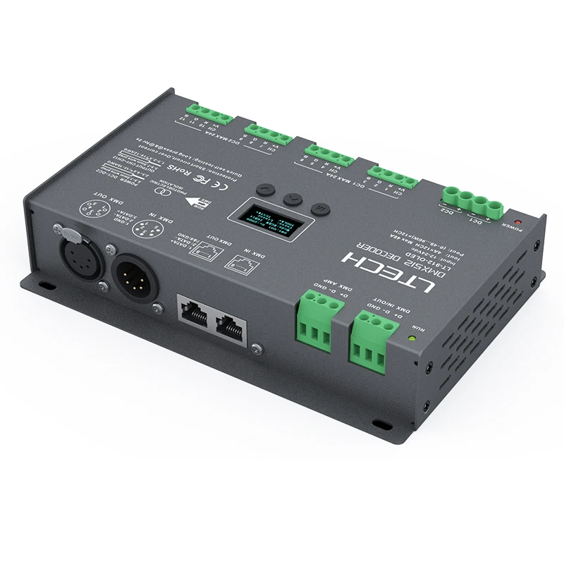 LT-912-O светодиодный DMX512 Декодер контроллер; DC12-24V вход; 4A* 12CH 12 канальный выход RGB/RGBW светодиодный контроллер полосы XLR-3/RJ45