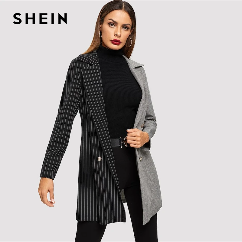 Buy SHEIN Notch Collar Colorblock Striped Multicolor