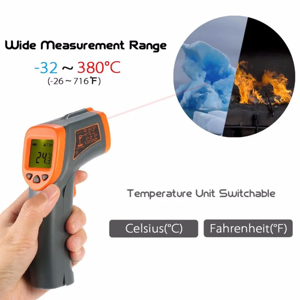 32-380 Thermometer Mini Degree Handheld Infrared Digital Thermometer LCD IR Industrial Pyrometer Contactless Temperature Meter