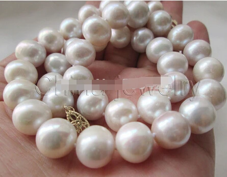 

Free shipping >>@ 998 17.5" 12mm natural Tahitian white round freshwater pearl necklace