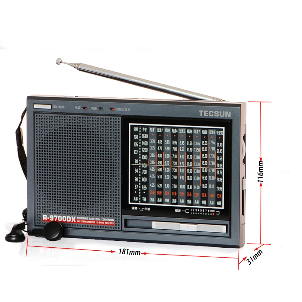 Receptor de Rádio com Alto-falante Tecsun Garantia Original - mw Alta Sensibilidade Banda Mundial Frete Grátis R-9700dx sw - Image 4