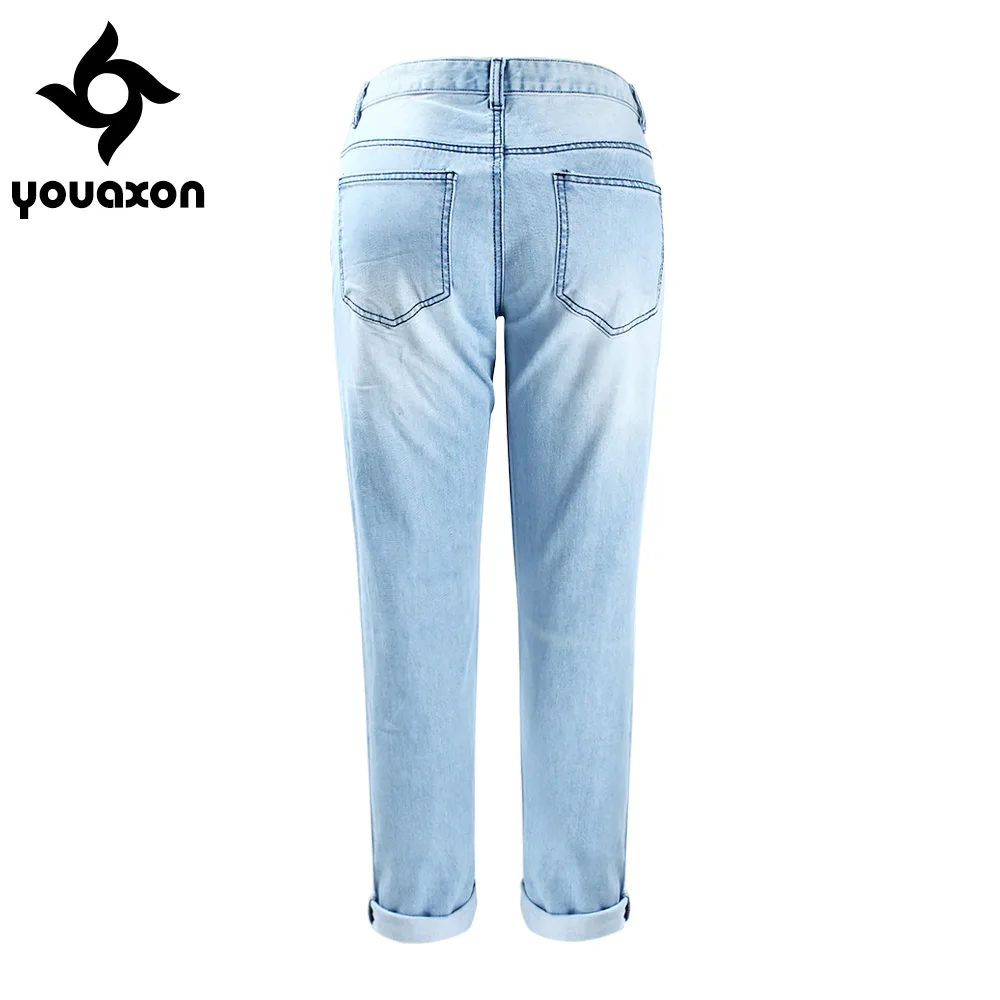 2047, Youaxon, рваные джинсы для мам, женские джинсы, новинка, средняя талия, настоящие джинсы, облегающие джинсы, джинсы для женщин