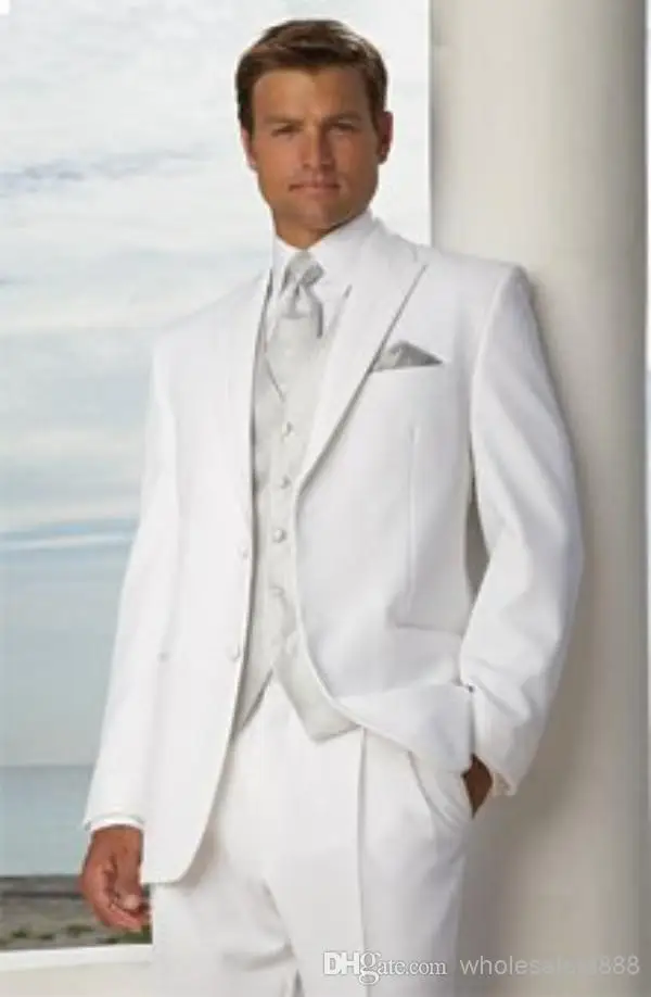 Tailor Made White Men Suits Slim Fit Groom Prom Party Tuxedo Costume ...