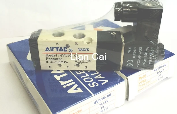 

1PC Pneumatic Airtac Solenoid Air Valve 5 Port 2 Position 2/5 Way 1/8" BSP 4V110-06 With Wire DC 12V 24V AC110V 220V