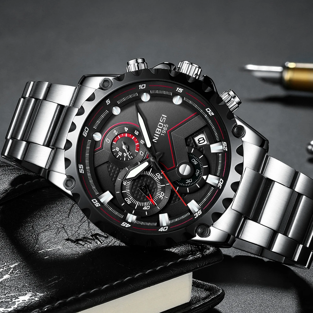 NIBOSI Men Watch Large Face Dial Sports Watches Men's Fashion Army Watch Men Military Clock Quartz